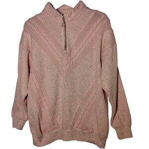 Retro Action Sweatshirt 20 W Pink Mock Neck Pullover Pink Cable Knit Vintage